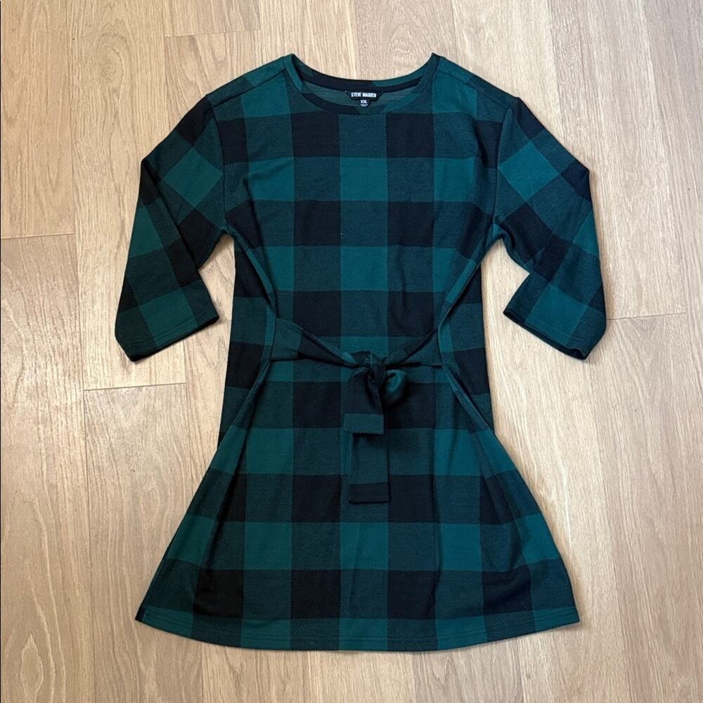 Steve Madden Green and Black Buffalo Check Tie Waist Dress Size XXL